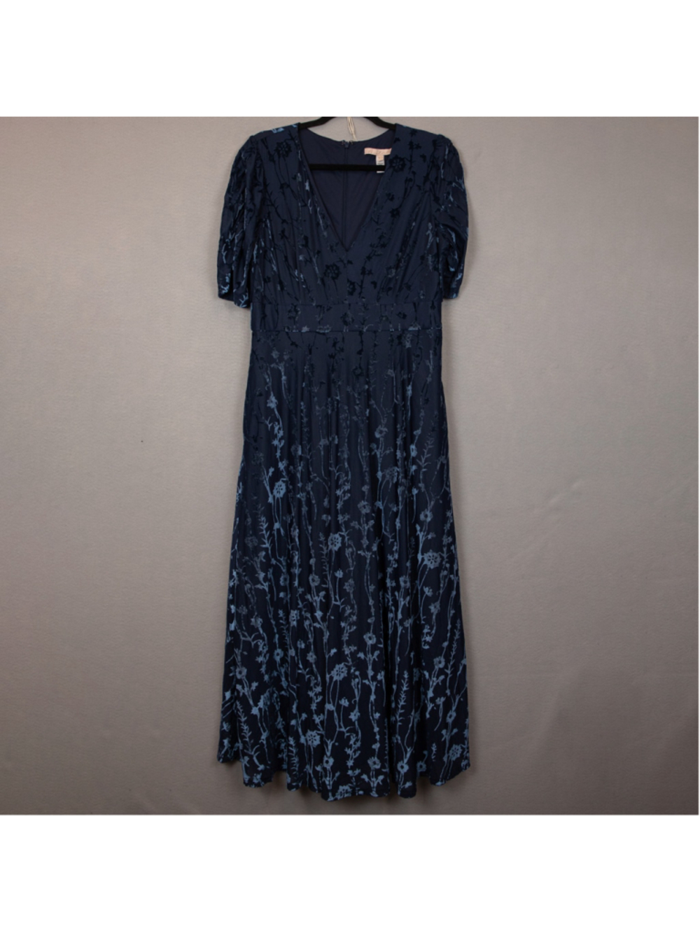 Hutch navy floral burnt velvet midi dress-12